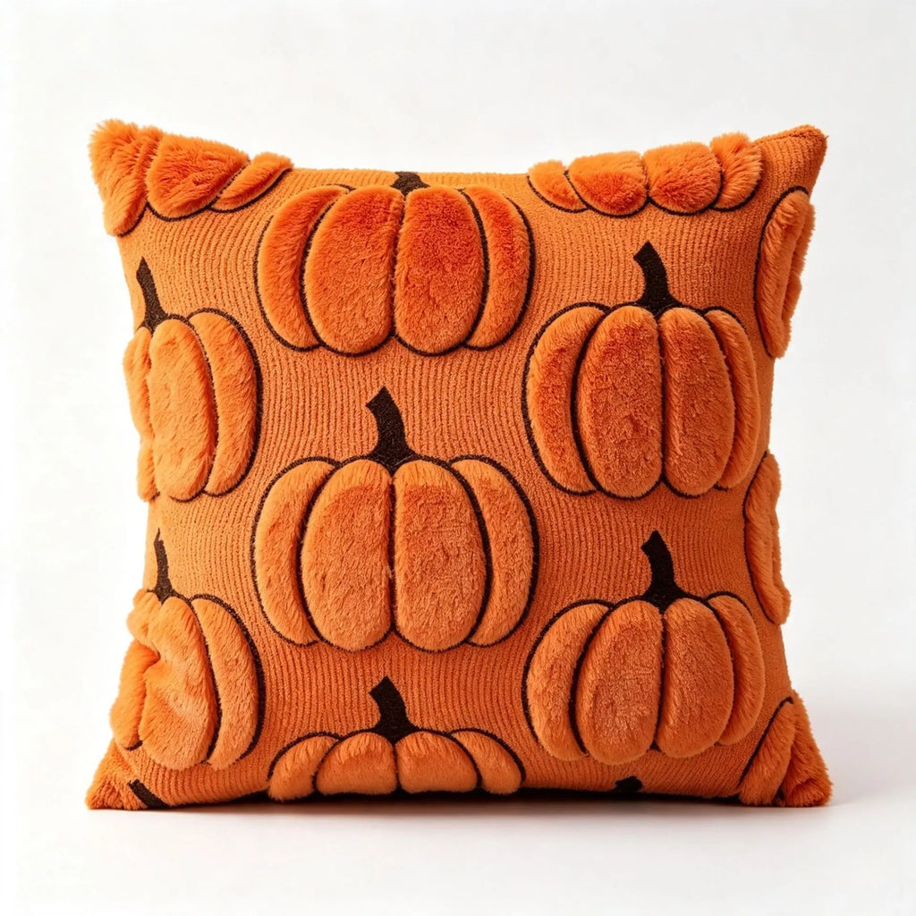3D Jacquard Pumpkin Throw Pillow Covers, Halloween Plush Cushion Covers, Fall Holiday Square Pillowcases for Sofa Home Party
