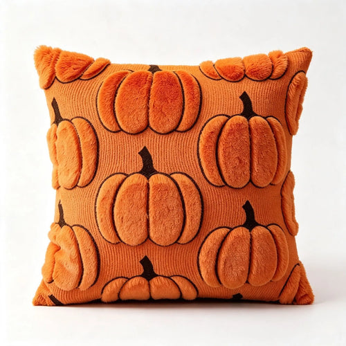 3D Jacquard Pumpkin Throw Pillow Covers, Halloween Plush Cushion Covers, Fall Holiday Square Pillowcases for Sofa Home Party