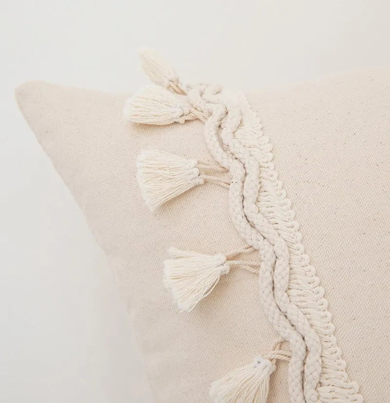 Boho Throw Pillow Covers 20X20Inch Neutral Pillow Covers with Tassels Modern Farmhouse Pillow Covers Decorative Pillow Covers