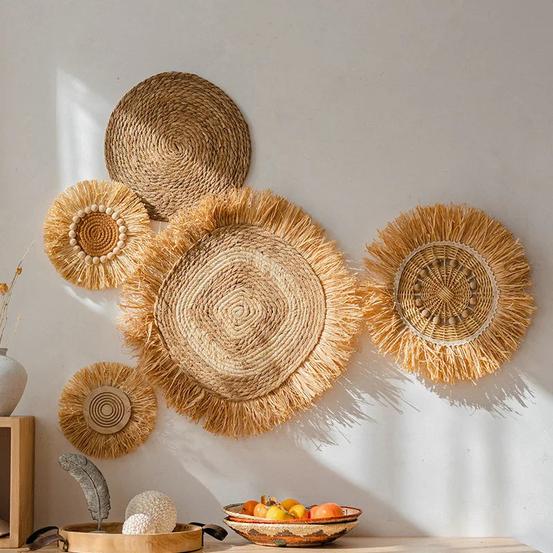 Wabi Sabi Raffia Wind Chime Minimalist Wall Hanging Decor for Bedroom Bathroom Living Room