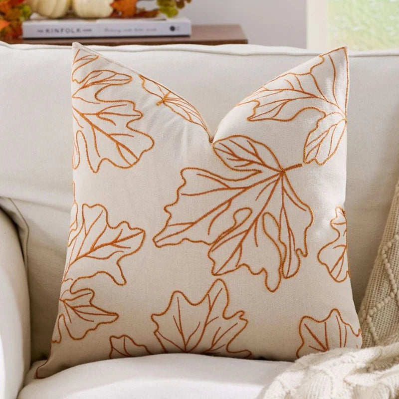 Autumn Throw Pillow Covers Jacquard Embroidery Ginkgo&Maple Leaf Wheat Cushion Case for Home Living Room Thanksgiving Decor