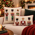 Nutcracker Christmas Pillow Cover, Handmade Embroidered Holiday Cushion, Dobby Woven Christmas Decor, 18X18 & 12X20