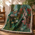 Boho Tropical Leaf Woven Throw Blanket