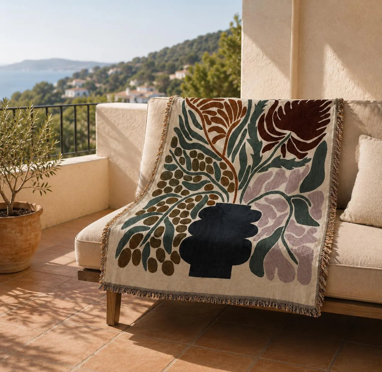 Boho Floral Woven Throw Blanket