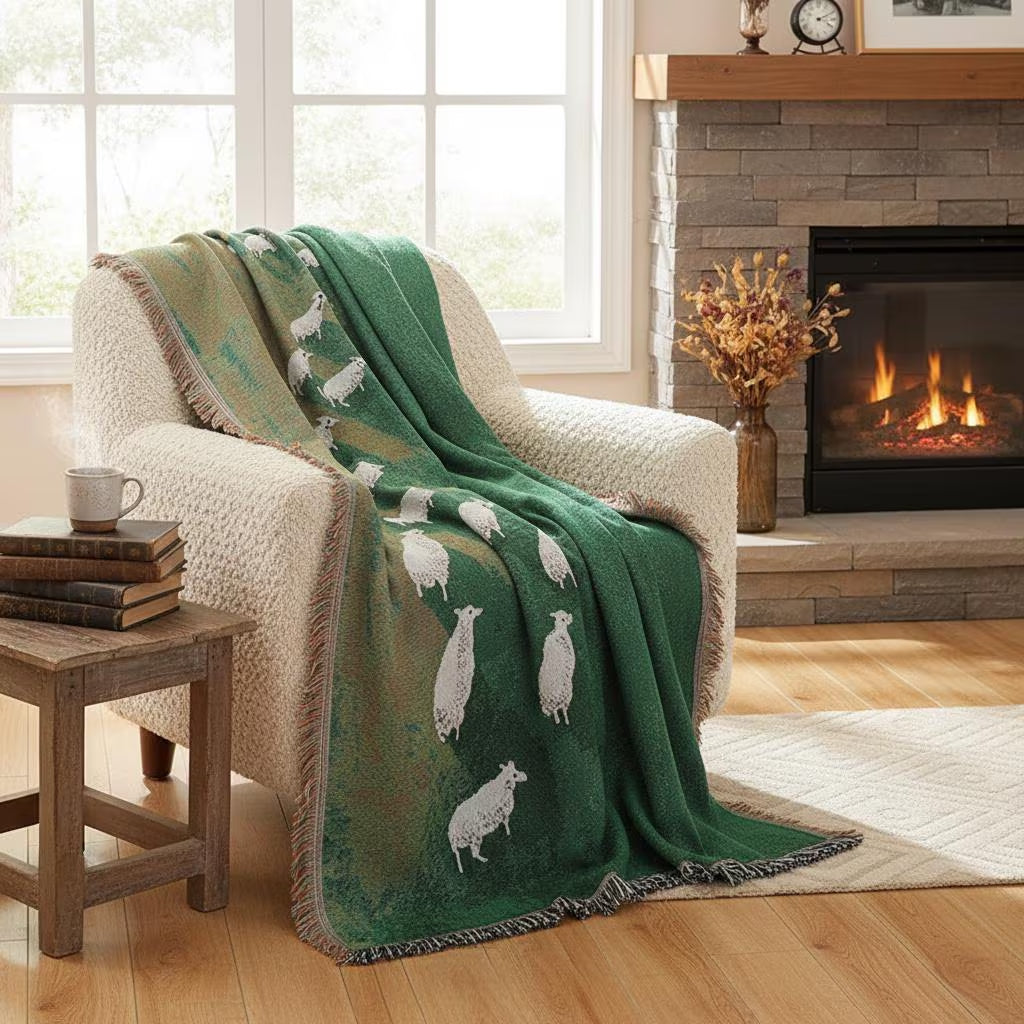 Boho Vintage Woven Sheep Tapestry Throw Blanket