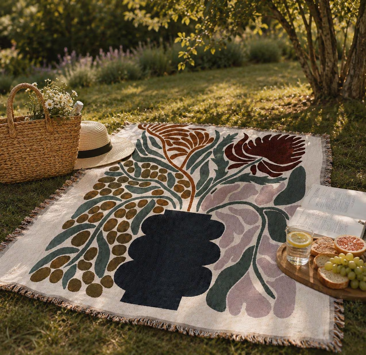 Boho Floral Woven Throw Blanket