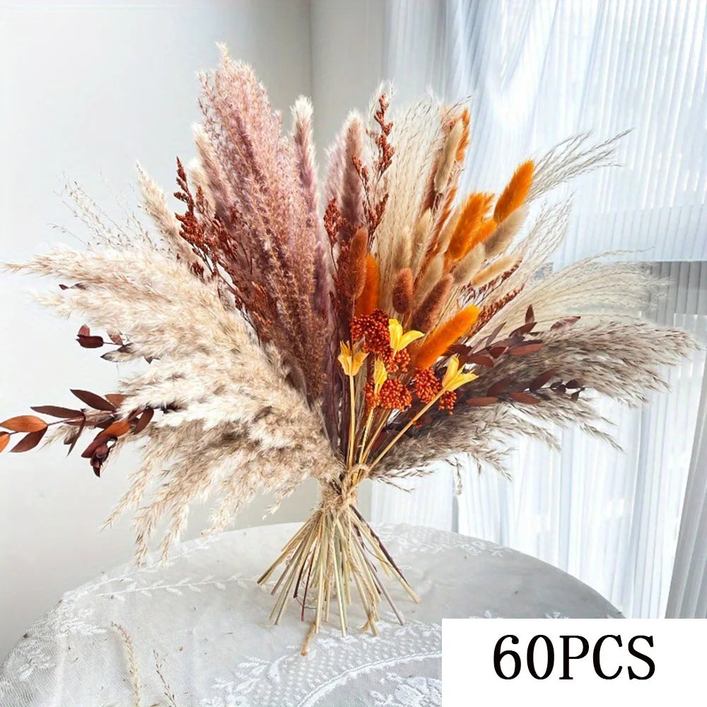 70Pcs Natural Dried Flowers Green Fresh Eucalyptus Leave Bouquet Boho Chic Home Table Vase Decor Real Pampas Bunch Centerpieces