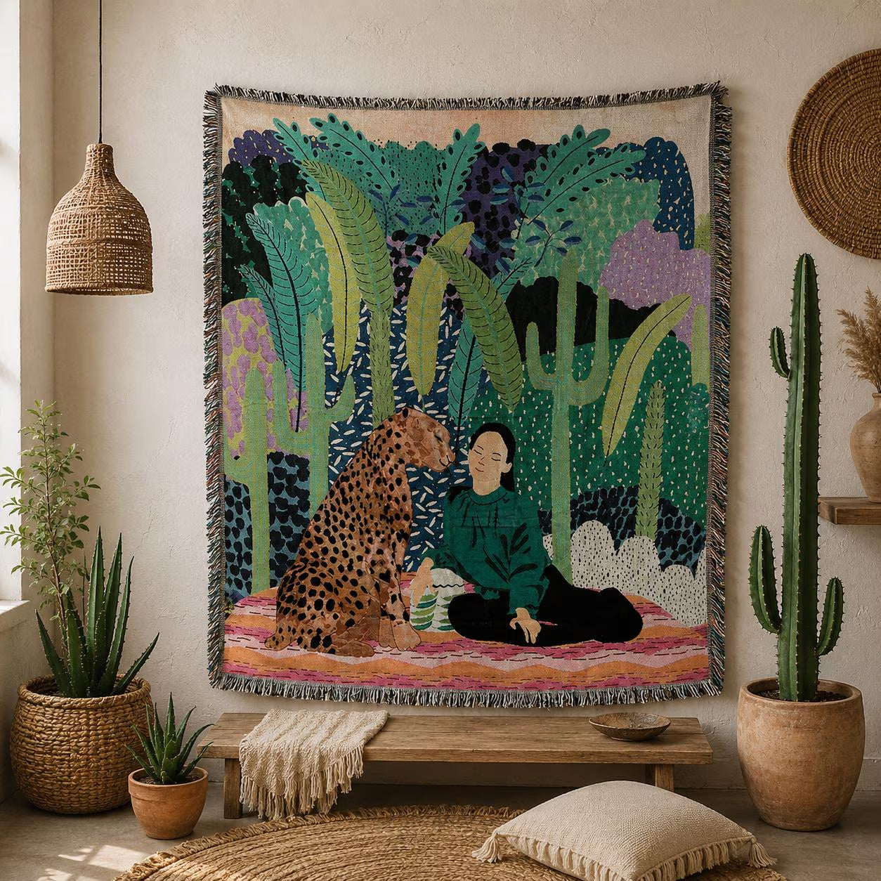 Boho Woven Leopard Lady Blanket