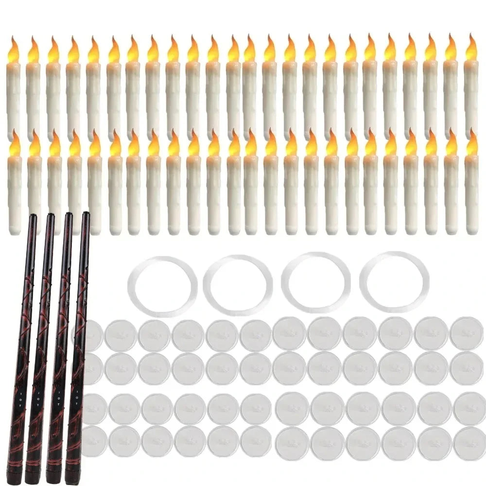 12/48 Pcs LED Floating Candles with Magic Wand Remote Flameless Flying Candle Flickering Warm Light for Halloween Holiday Decor