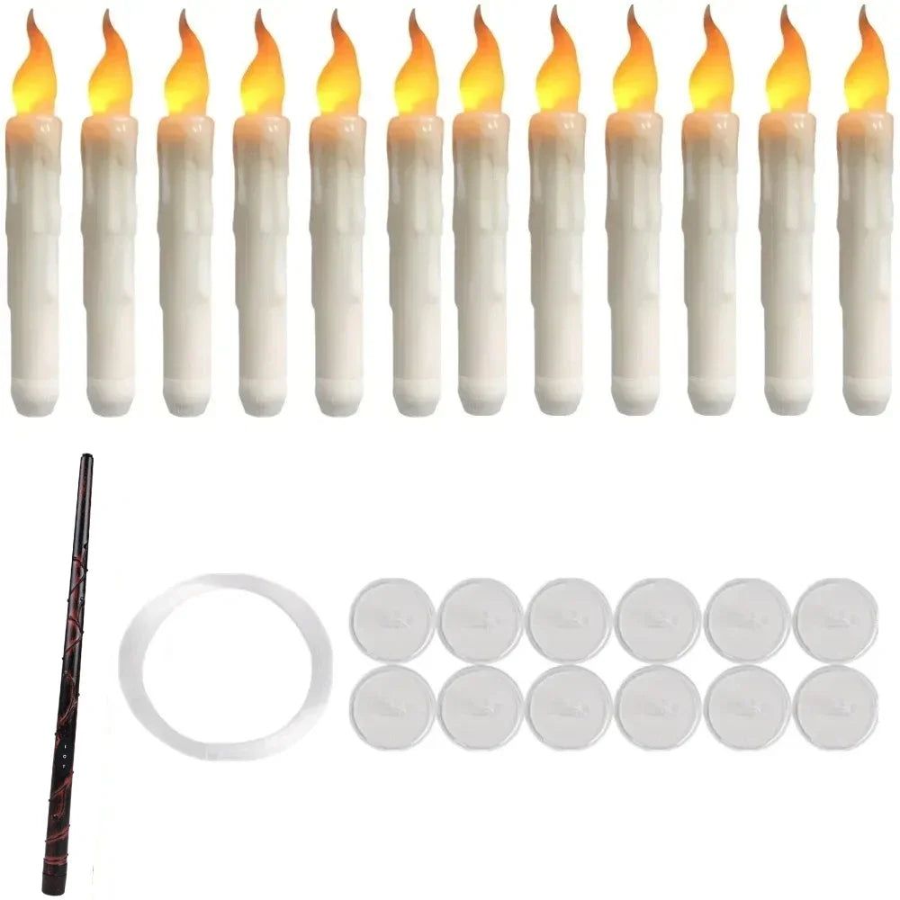 12/48 Pcs LED Floating Candles with Magic Wand Remote Flameless Flying Candle Flickering Warm Light for Halloween Holiday Decor