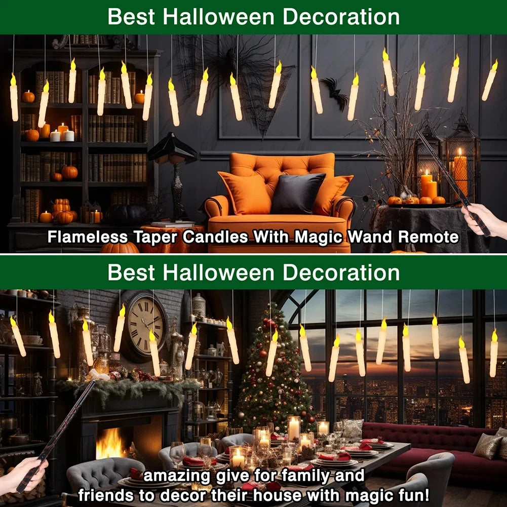 12/48 Pcs LED Floating Candles with Magic Wand Remote Flameless Flying Candle Flickering Warm Light for Halloween Holiday Decor