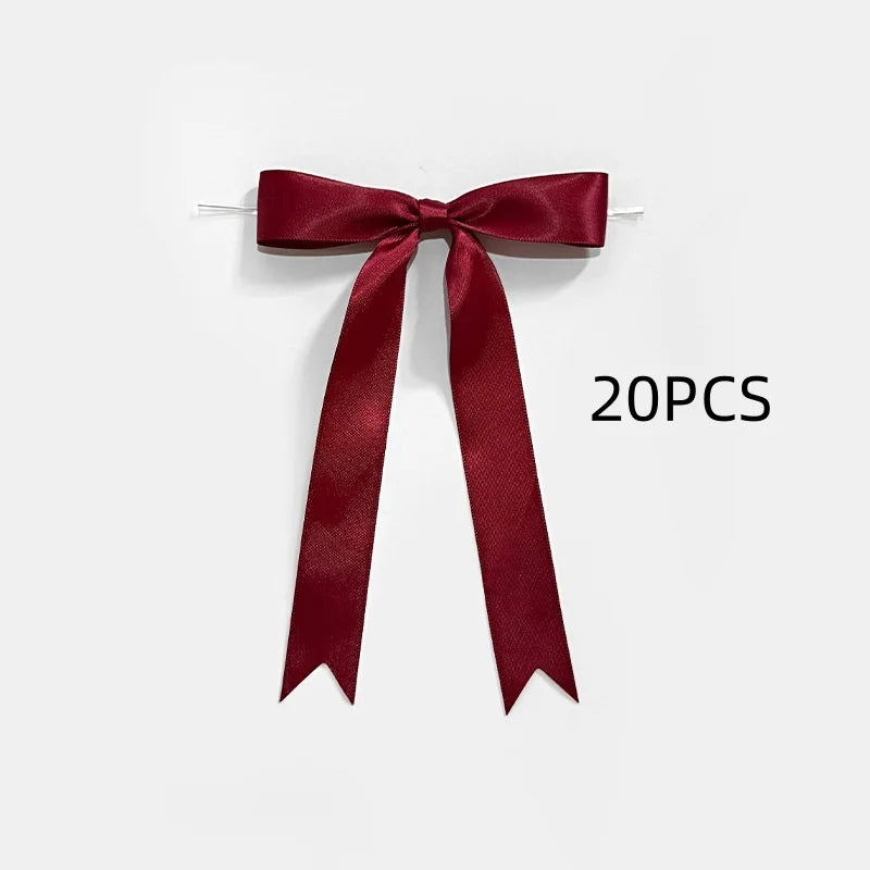 20Pcs Pre-Tied Brown Burgundy Dark Green Satin Bows, Ribbon Bowknot, Home Christmas Wreath Ornament, Gift Wrapping Decor