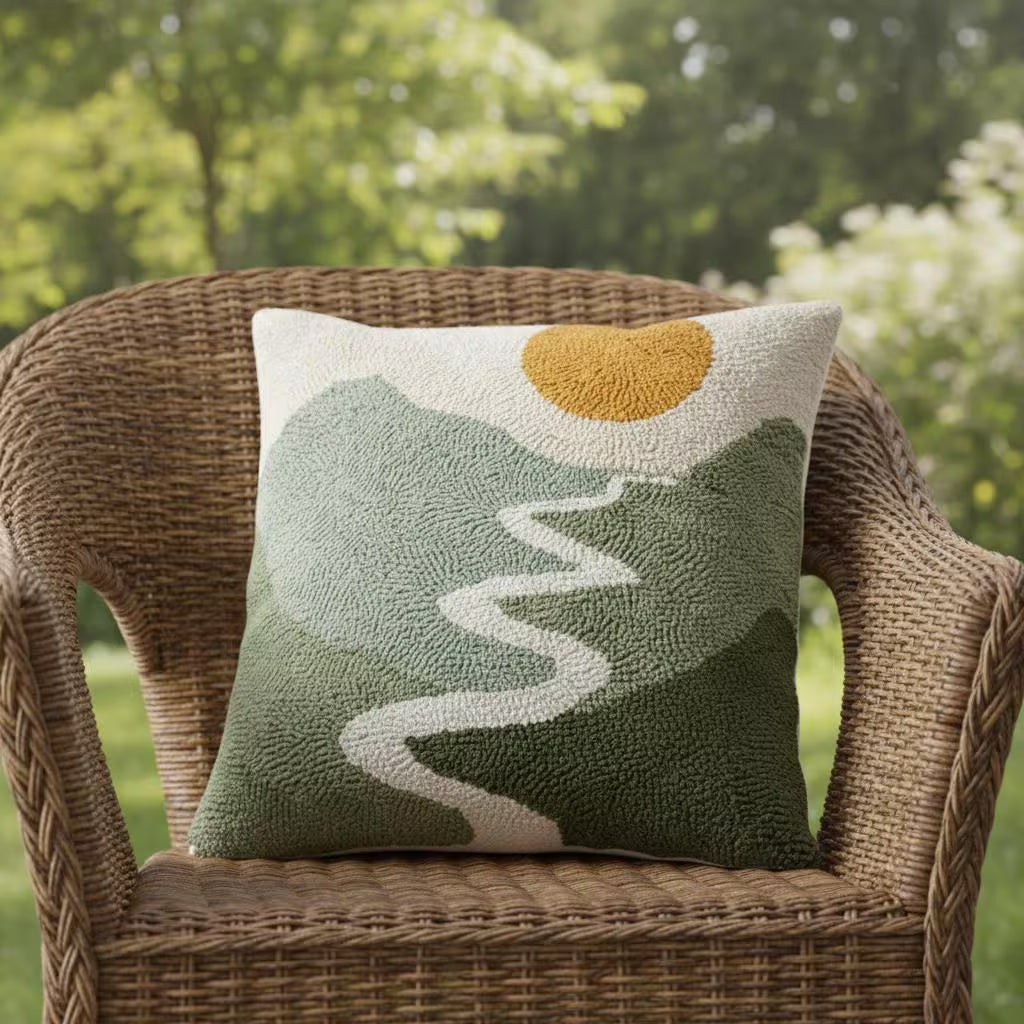 Boho Sunset Mountain Moon Pillow Cover 