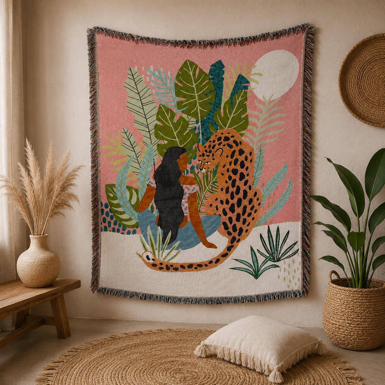 Boho Woven Leopard Lady Blanket