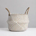 Boho Striped Seagrass Belly Basket, Collapsible Laundry, Plant Pot Cover, Nursery Organizer