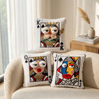 Creative Cartoon Big Eyes Embroidered Pillow, Game Theme Square Cushion, Soft Quirky Decorative Pillow for Bedroom Decor, Card Lover Gift