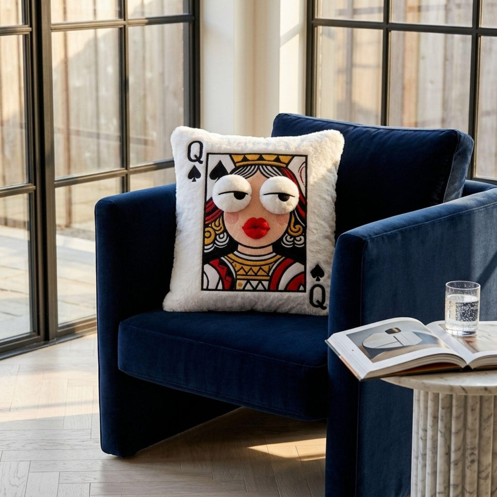Creative Cartoon Big Eyes Embroidered Pillow, Game Theme Square Cushion, Soft Quirky Decorative Pillow for Bedroom Decor, Card Lover Gift