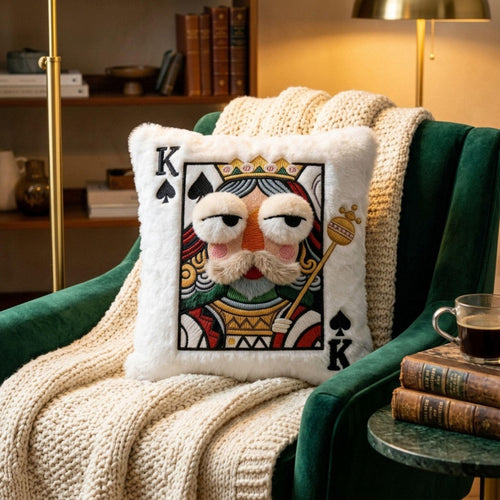 Creative Cartoon Big Eyes Embroidered Pillow, Game Theme Square Cushion, Soft Quirky Decorative Pillow for Bedroom Decor, Card Lover Gift