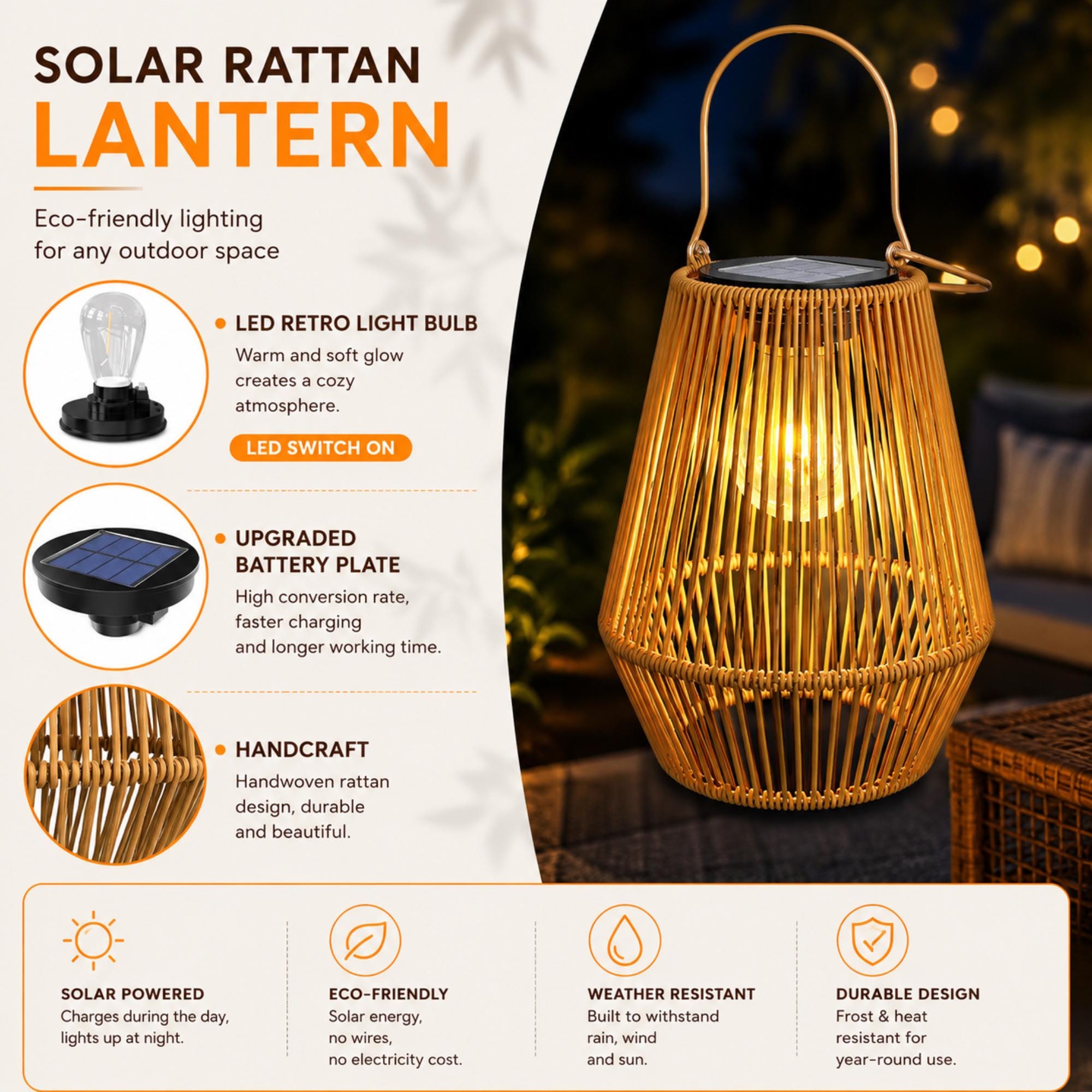 Boho Rattan Waterproof Garden Solar Light