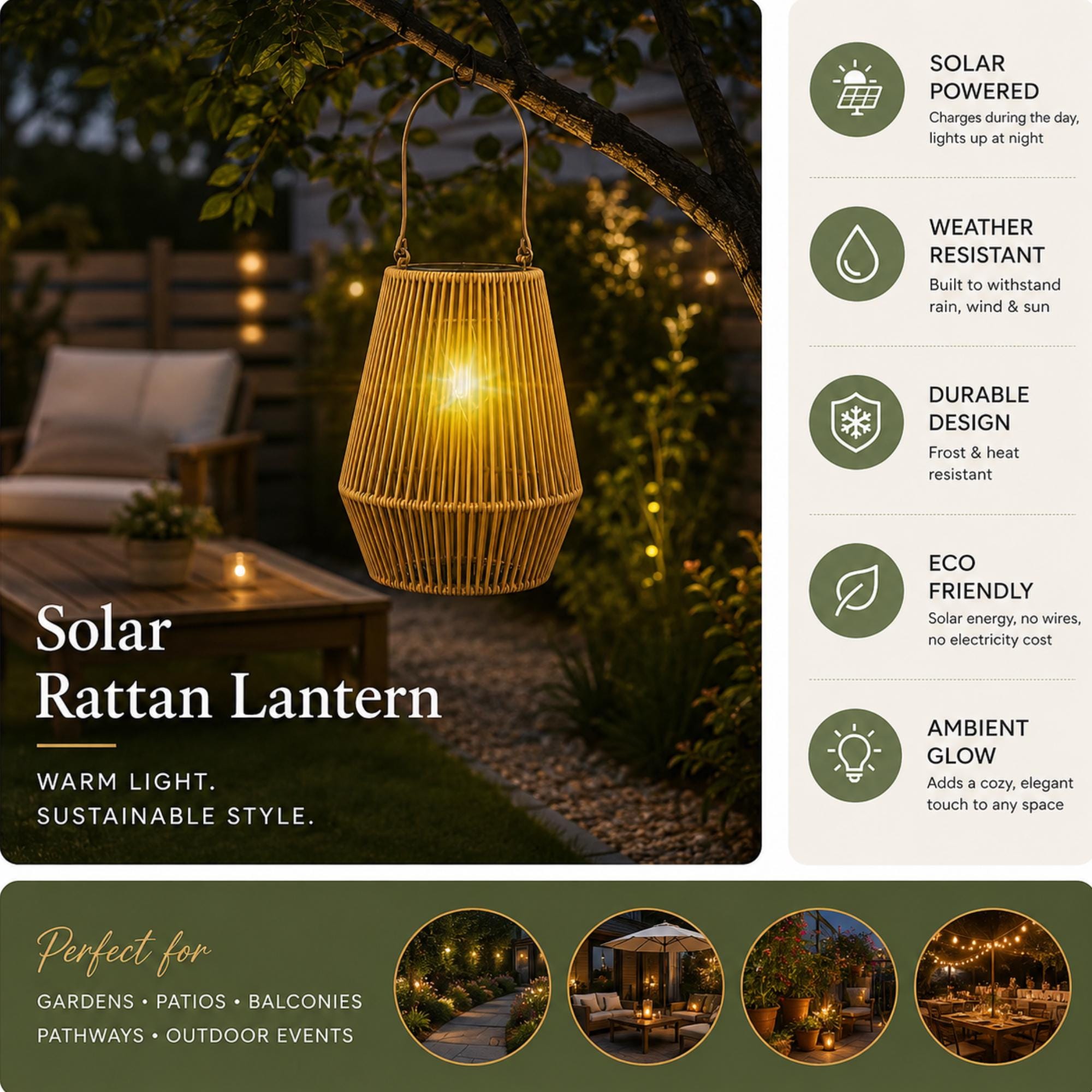 Boho Rattan Waterproof Garden Solar Light