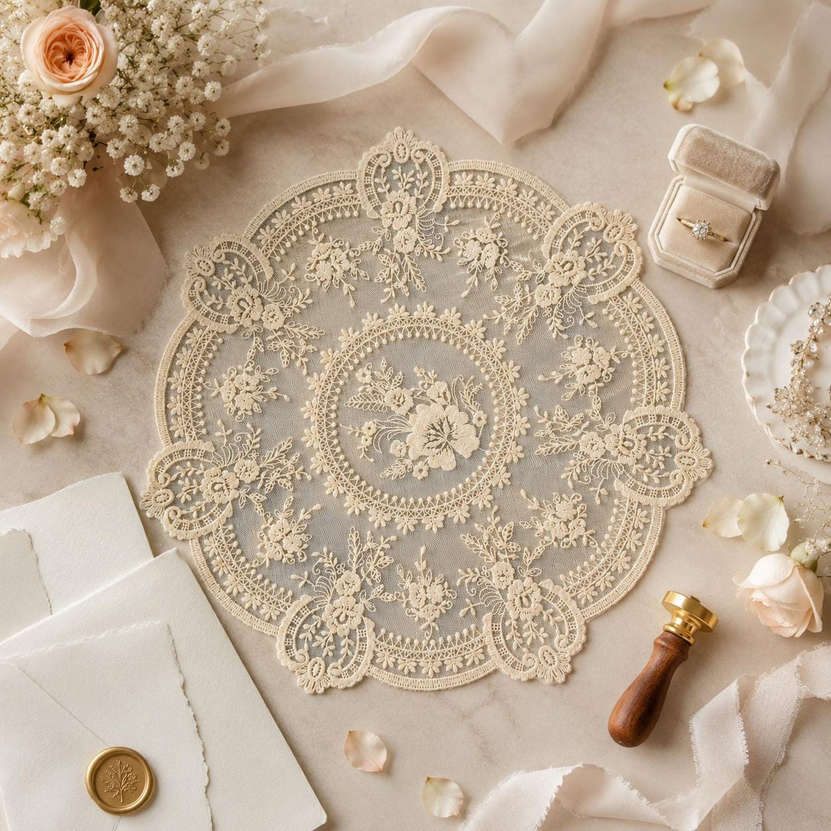 Vintage Lace Placemats, round Embroidery Lace Table Cloth, Romantic Wedding Table Decor, Floral Doily Centerpiece
