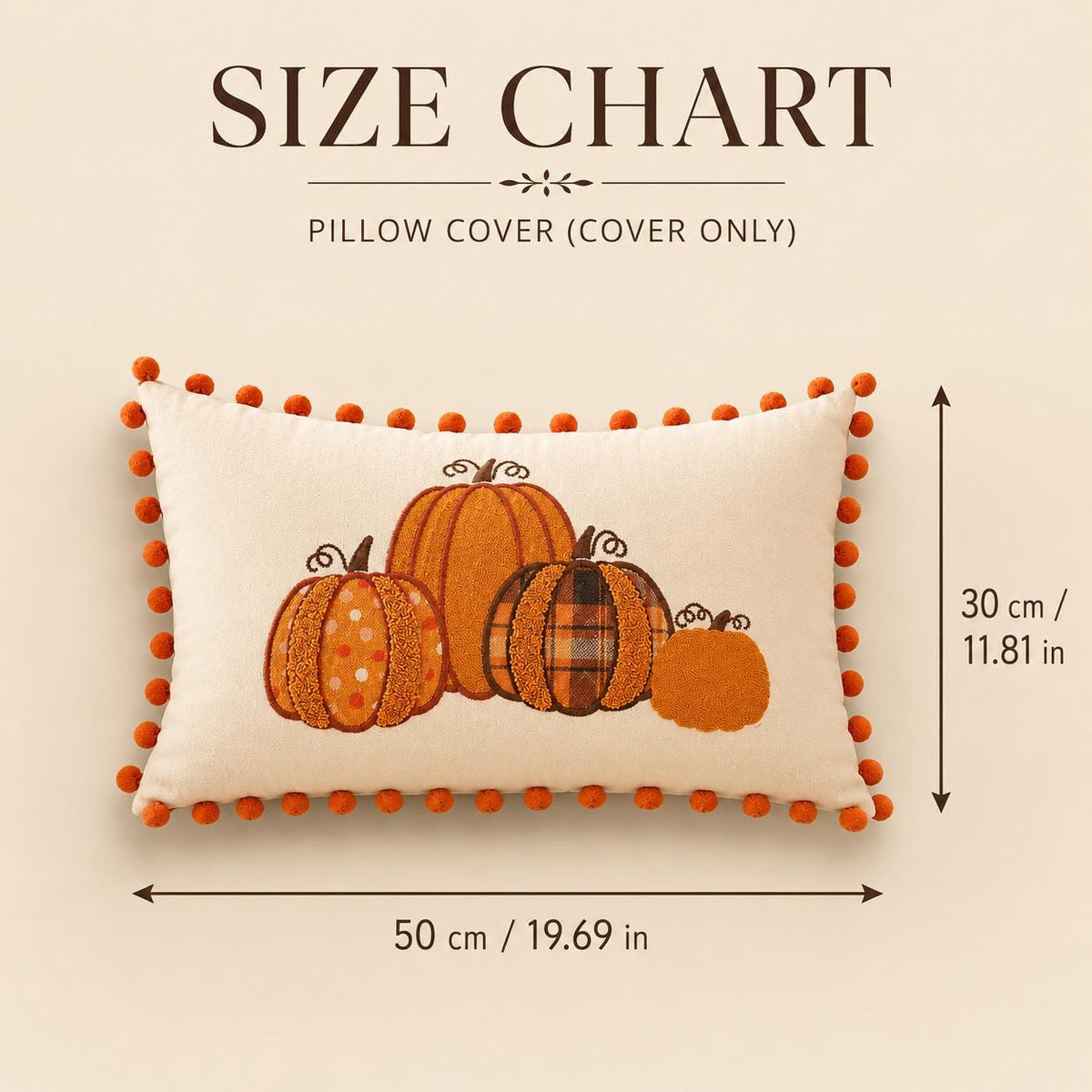 Embroidered Pillow Cover, Pumpkin Cushion Case, Farmhouse Thanksgiving Halloween Decor, 18X18 or Lumbar