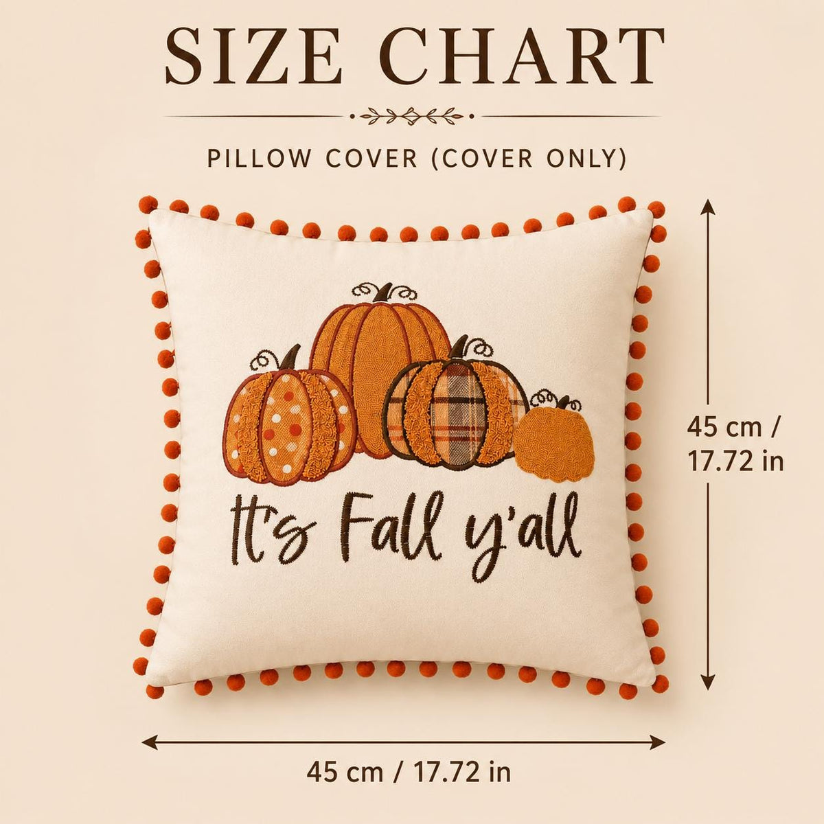Embroidered Pillow Cover, Pumpkin Cushion Case, Farmhouse Thanksgiving Halloween Decor, 18X18 or Lumbar