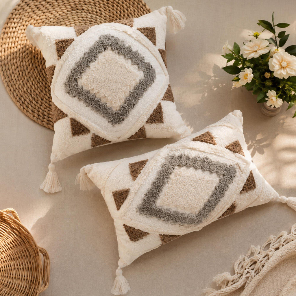 Boho Geometric Tufted Pillow Cover Colorful Textured Throw Pillow Case Modern Bohemian Cushion Cover for Sofa Bedroom Living Room