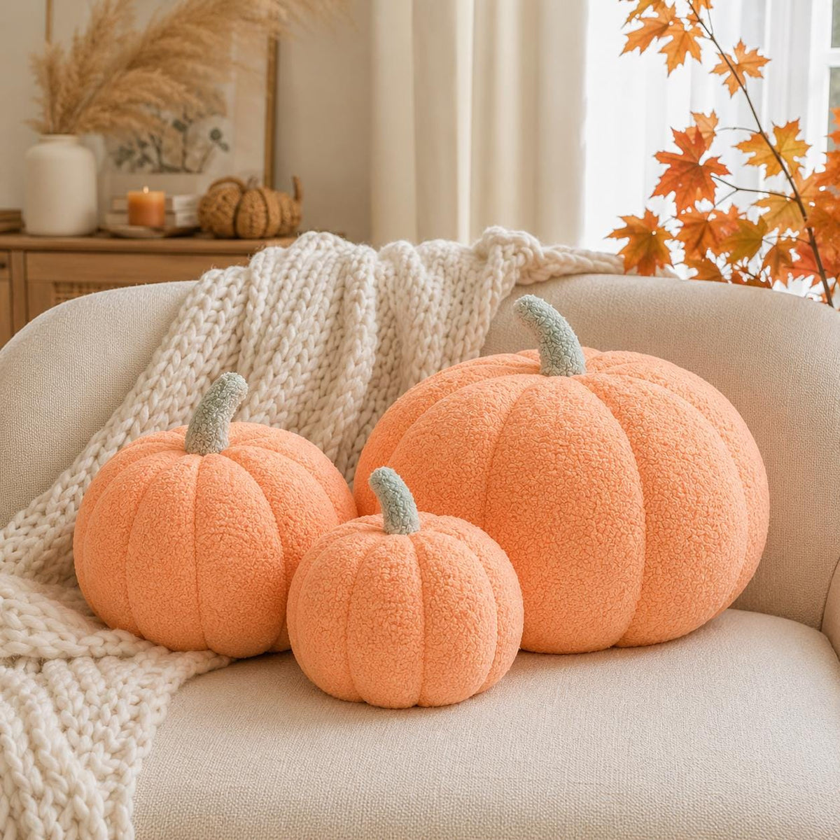 Pumpkin Pillow, Plush Pumpkin Cushion, Fall Autumn Home Decor, Cozy Halloween Pillow, Thanksgiving Sofa Decor
