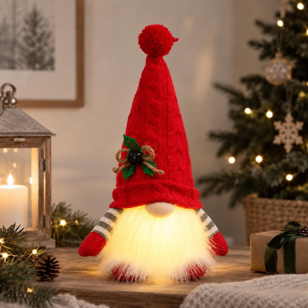 Christmas Gnome, LED Scandinavian Gnome Decor, Nordic Holiday Shelf Sitter, Christmas Table Decor, Christmas Home Decoration, Xmas Gift
