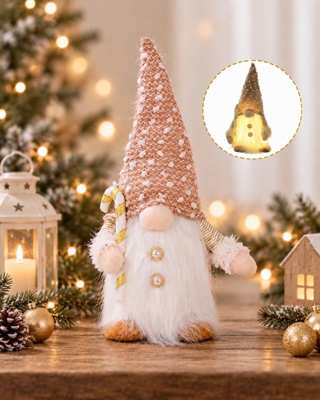 Christmas Gnome, LED Scandinavian Gnome Decor, Nordic Holiday Shelf Sitter, Christmas Table Decor, Christmas Home Decoration, Xmas Gift