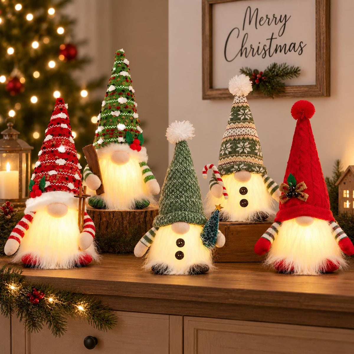 Christmas Gnome, LED Scandinavian Gnome Decor, Nordic Holiday Shelf Sitter, Christmas Table Decor, Christmas Home Decoration, Xmas Gift
