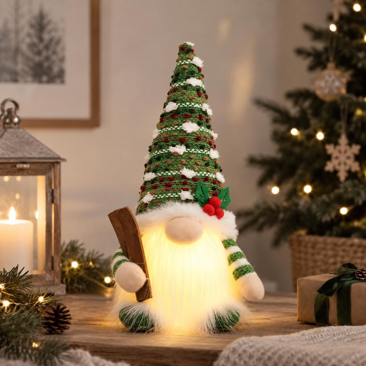 Christmas Gnome, LED Scandinavian Gnome Decor, Nordic Holiday Shelf Sitter, Christmas Table Decor, Christmas Home Decoration, Xmas Gift
