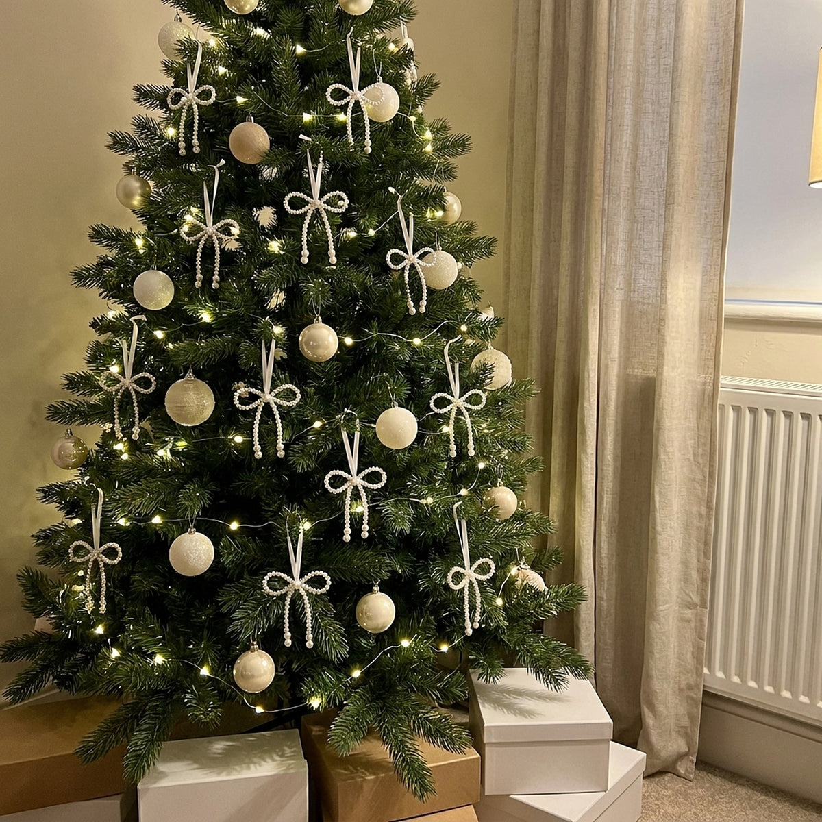 Faux Pearl Bow Christmas Ornaments