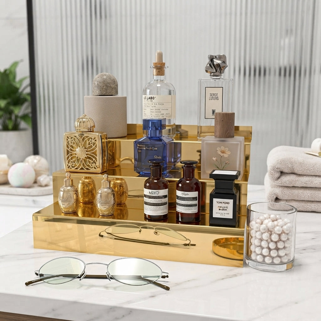 Gold Mirror Acrylic 3-Tier Organizer