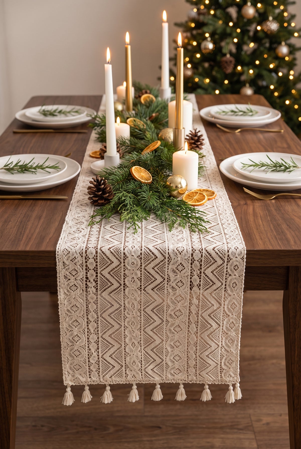 Beige Cotton-Blend Table Runner