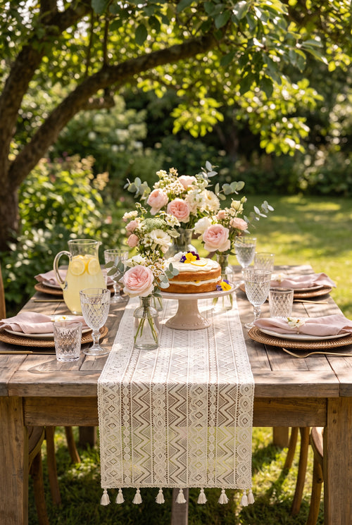 Beige Cotton-Blend Table Runner