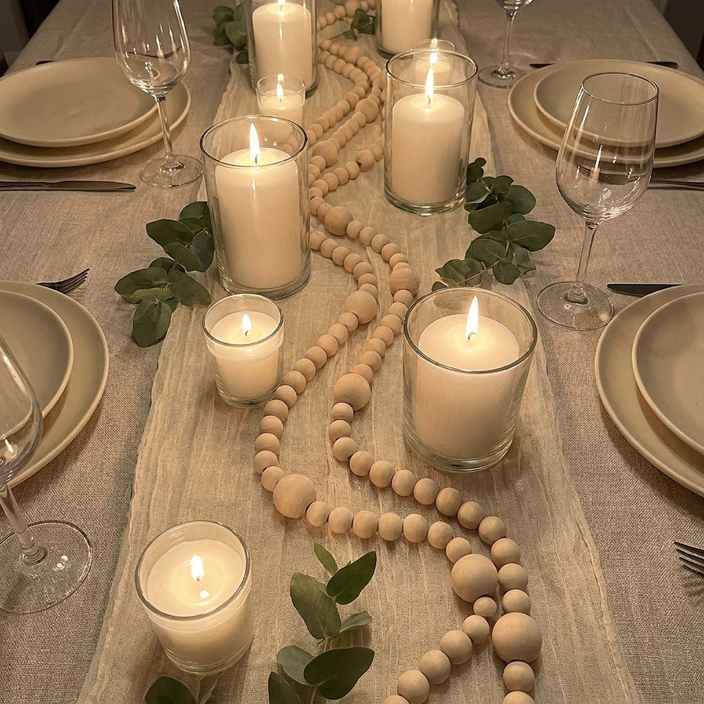 Beige Wooden Bead Christmas Garland