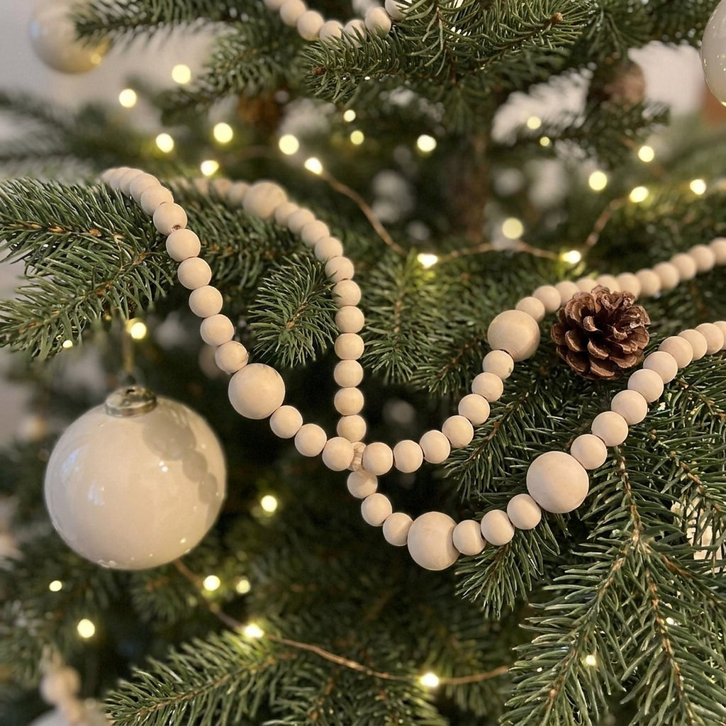 Beige Wooden Bead Christmas Garland